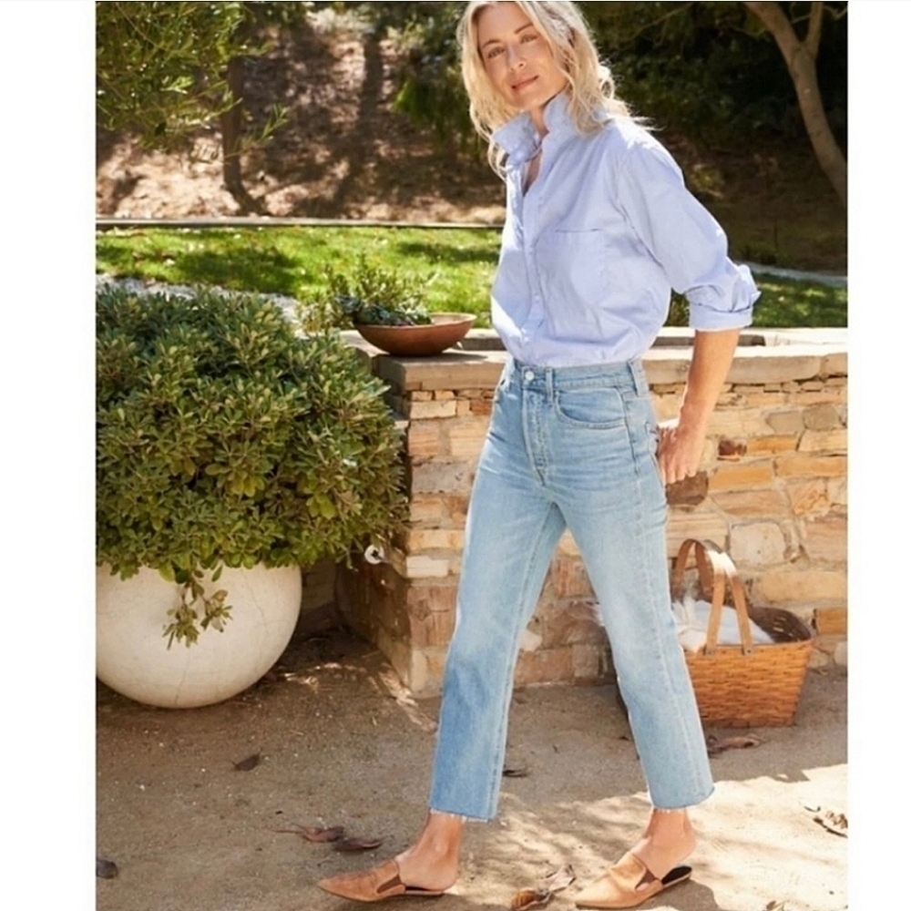 Frank & Eileen Monaghan high waist mom straight leg raw denim jean 29 NWOT